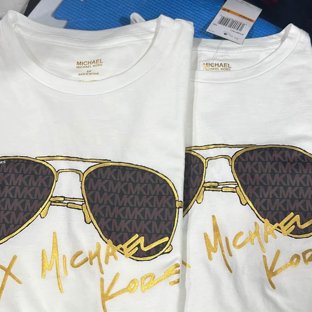 Michael Kors White Tee with Gold Sunglasses Graphic